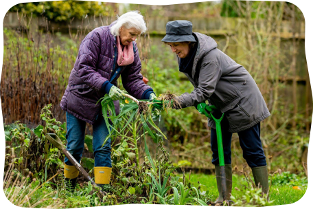 Two people gardening