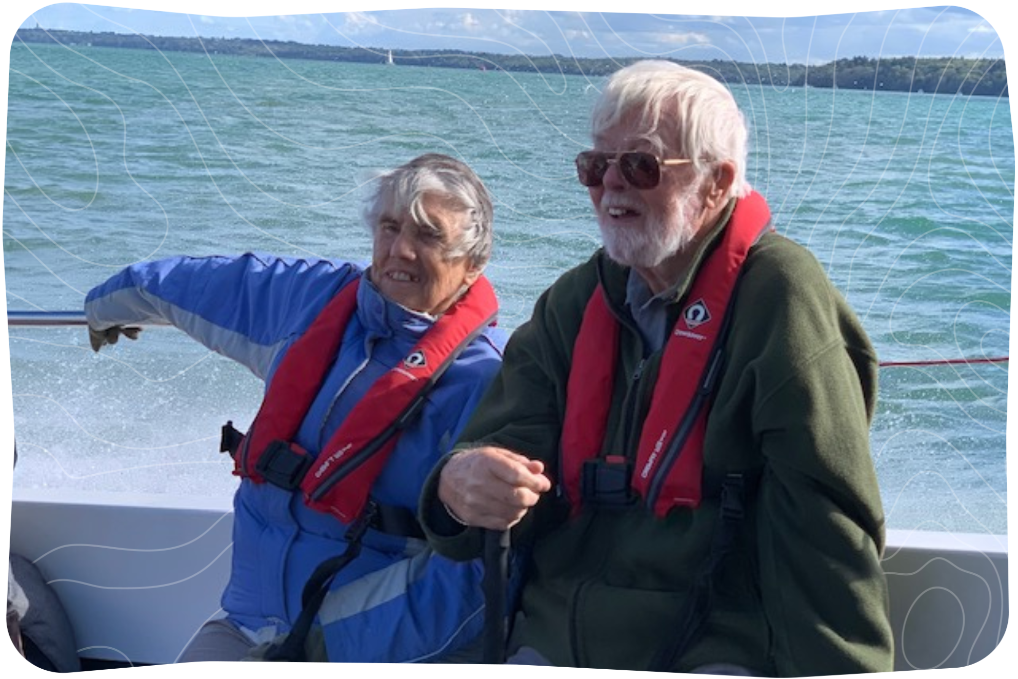 Margaret and Brian sitting on a boat together.